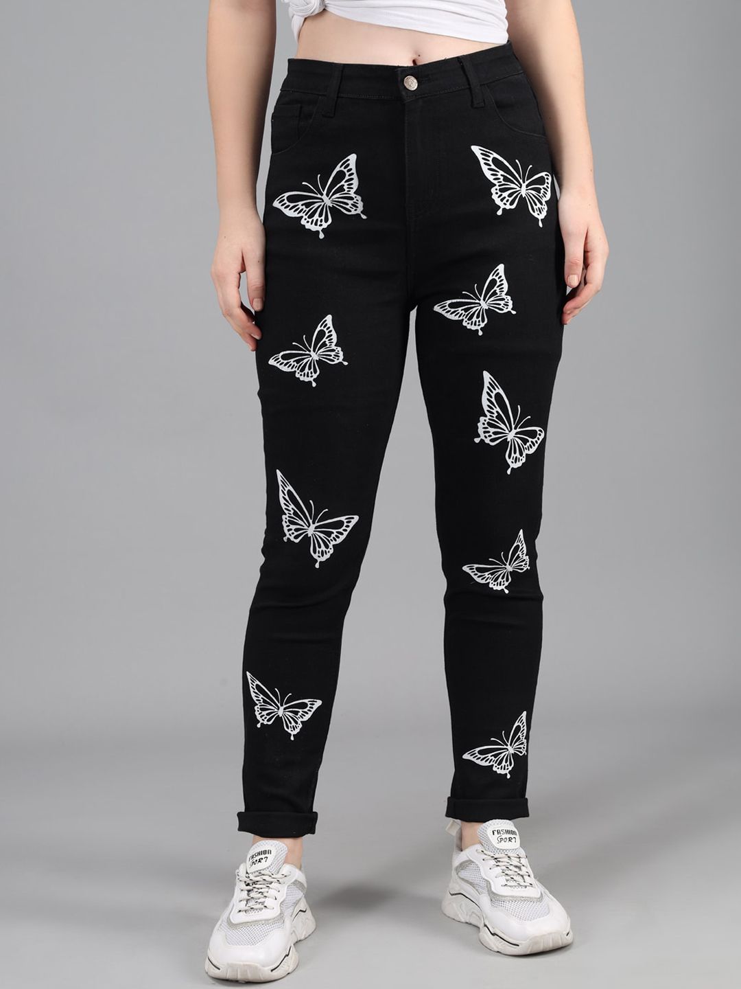 Kotty Women Black Printed Slim Fit High-Rise Jeans