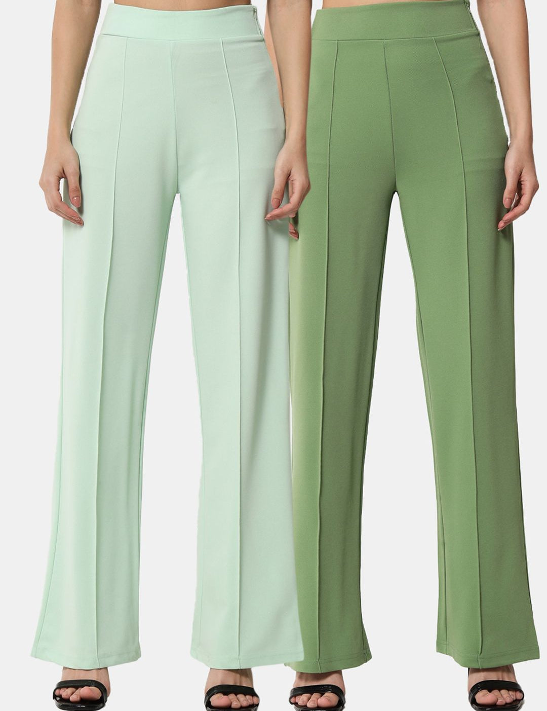 Kotty Women Pack Of 2 Relaxed Straight Leg High-Rise Easy Wash Trousers