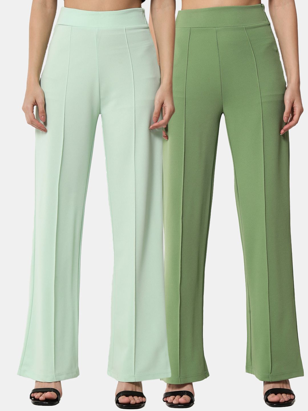 Kotty Women Pack Of 2 Relaxed Straight Leg High-Rise Easy Wash Trousers