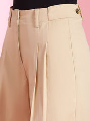 Kotty Women Solid Straight Fit Mid-Rise Pleated Parallel Trousers