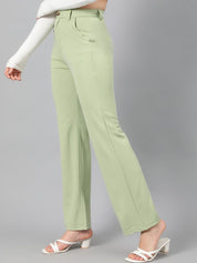 KOTTY BIZwear Women Green High-Rise Relaxed Straight Leg Straight Fit Easy Wash Trousers