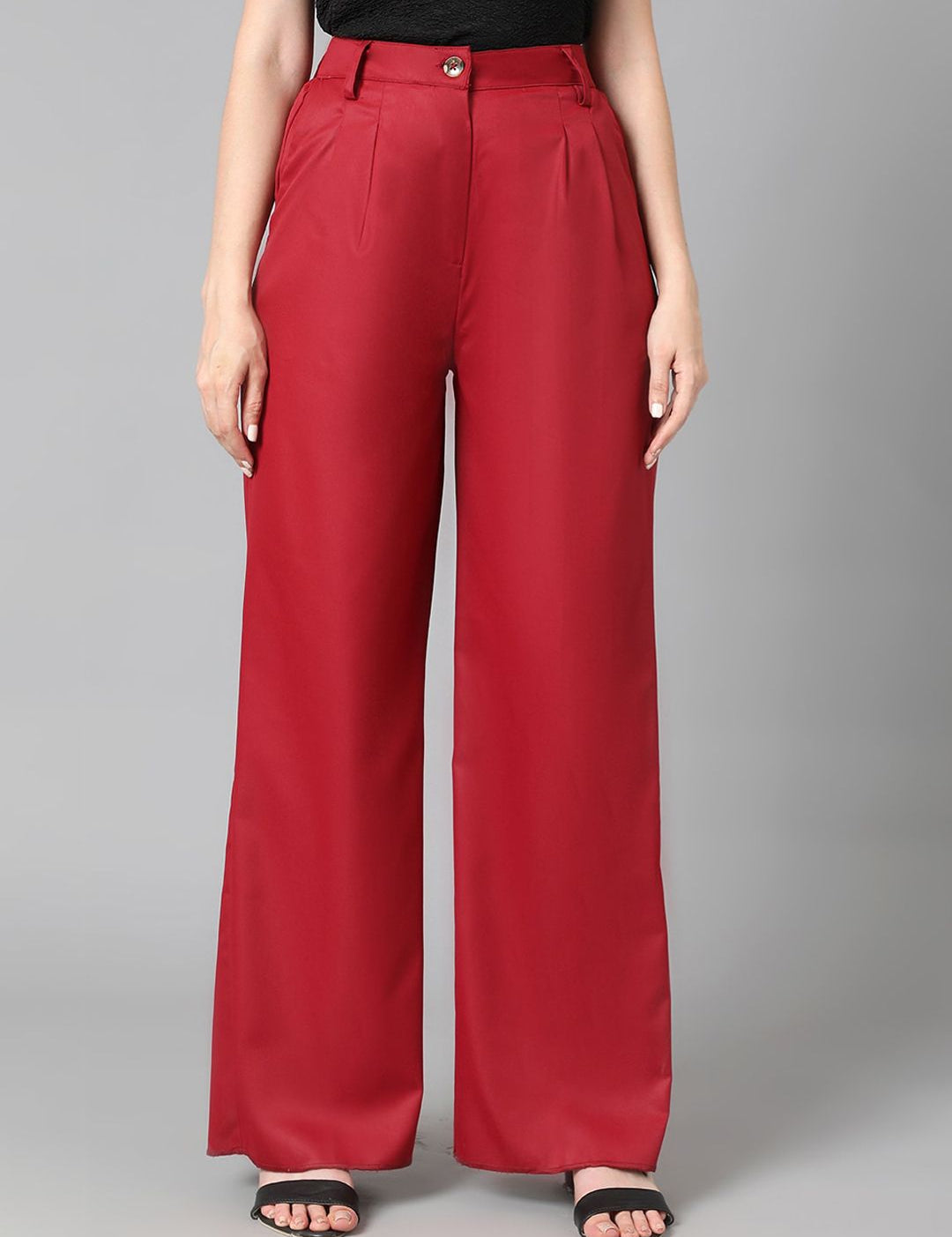 KOTTY BIZwear Women Maroon Relaxed Straight Leg Straight Fit High-Rise Easy Wash Pleated Trousers