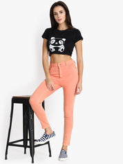 Kotty Women Coral Orange Skinny Fit High-Rise Clean Look Stretchable Jeans