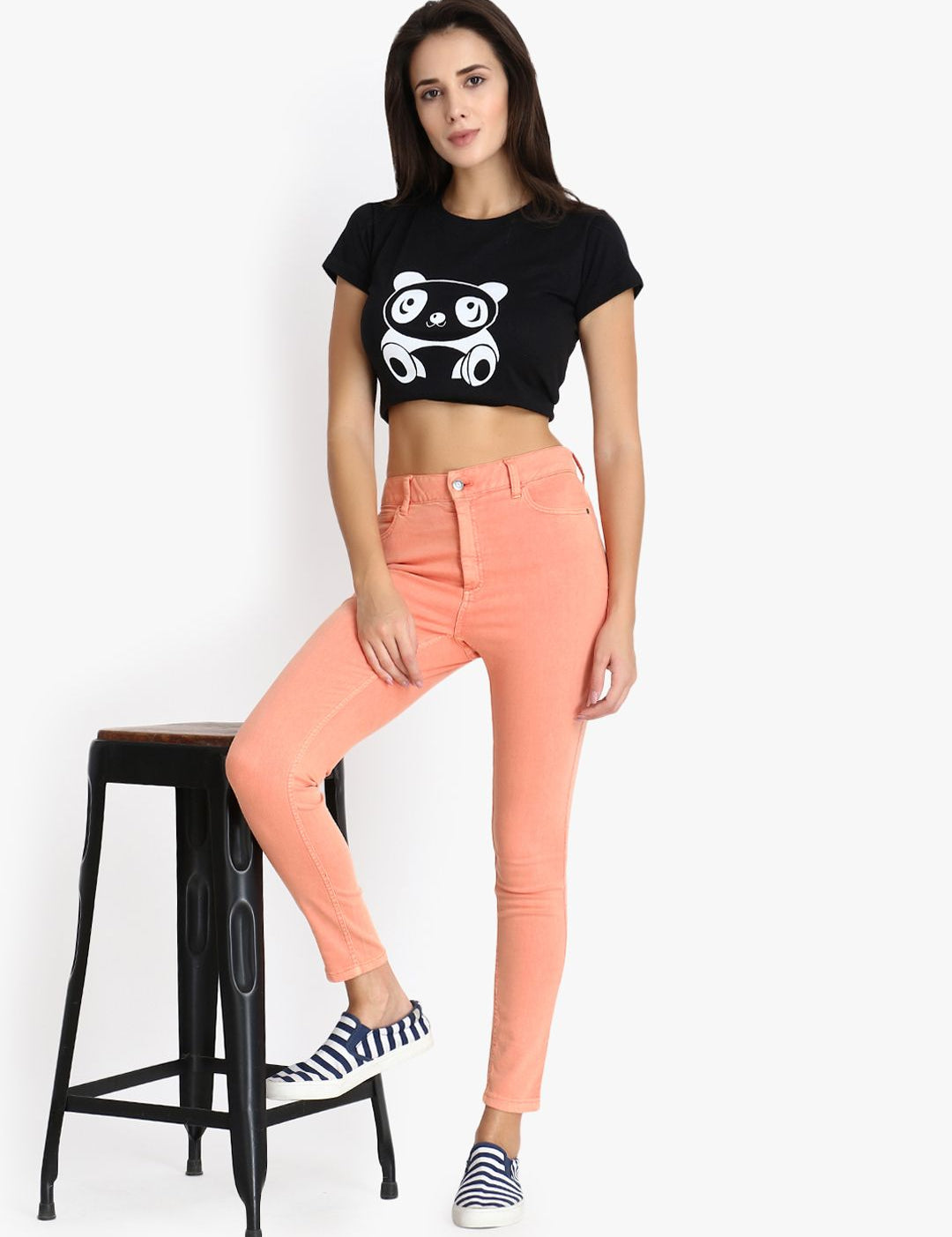 Kotty Women Coral Orange Skinny Fit High-Rise Clean Look Stretchable Jeans