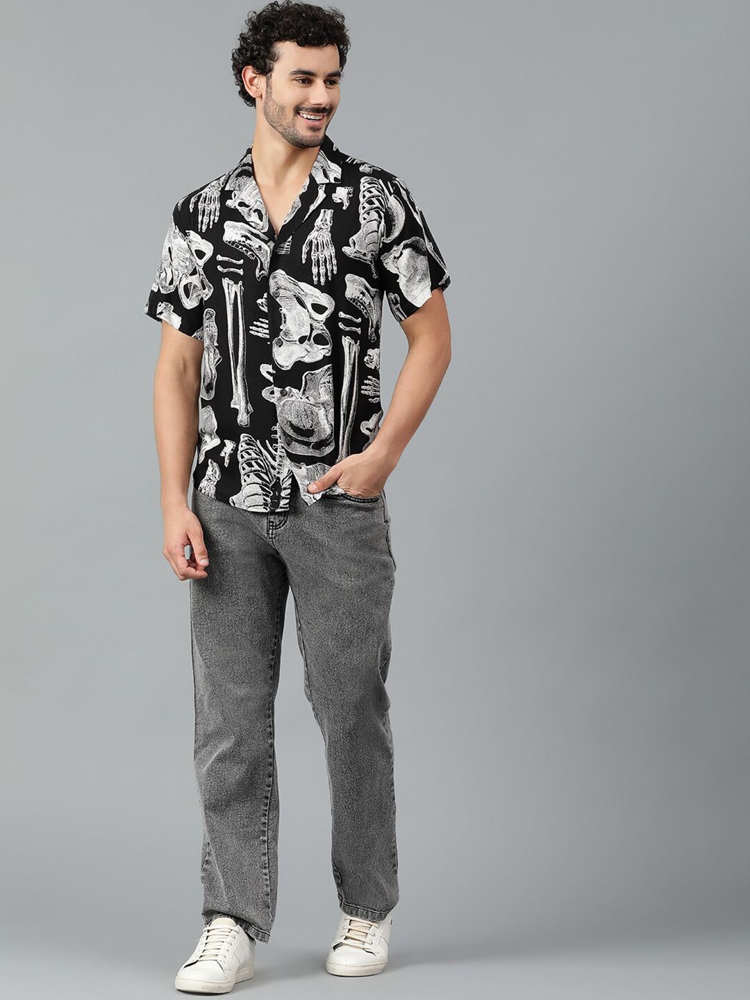 Kotty Men Cuban Collar Conversational Printed Casual Shirt