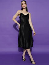 Kotty Women Solid Cowl Neck A-Line Midi Dress