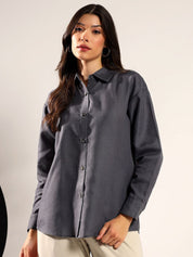 Kotty Women Relaxed Fit Solid Spread Collar Cotton Casual Shirt