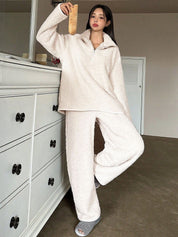 Kotty Women Shirt Collar Warm and Comfortable Pajama Suit
