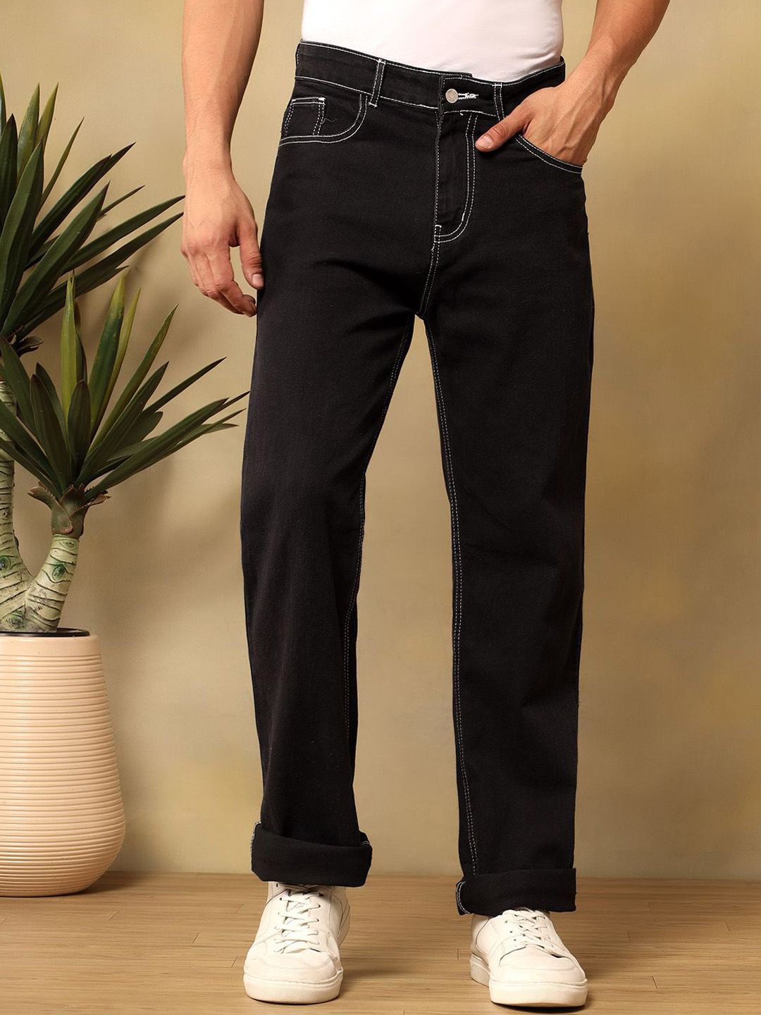 Kotty Men Solid Regular Fit Mid-Rise Stretchable Jeans