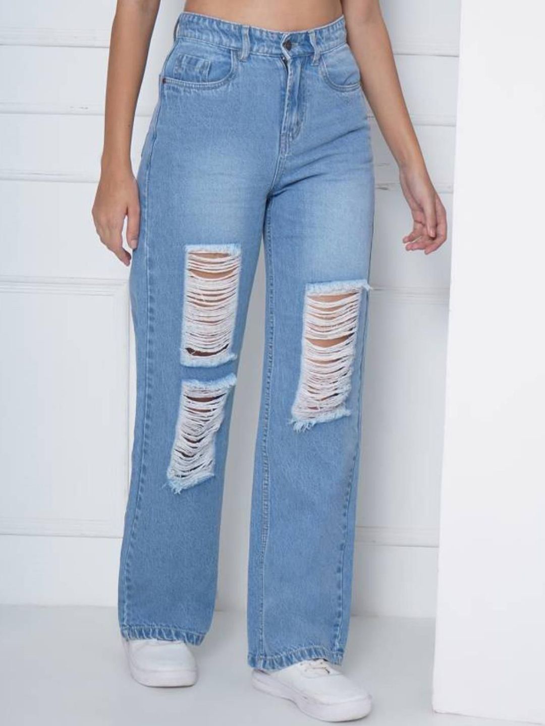 Kotty Women Straight Fit High-Rise Highly Distressed Stretchable Jeans
