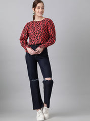 Kotty Women Round Neck Floral Printed Top