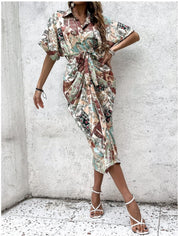Kotty Floral Print Crepe Shirt Midi Dress