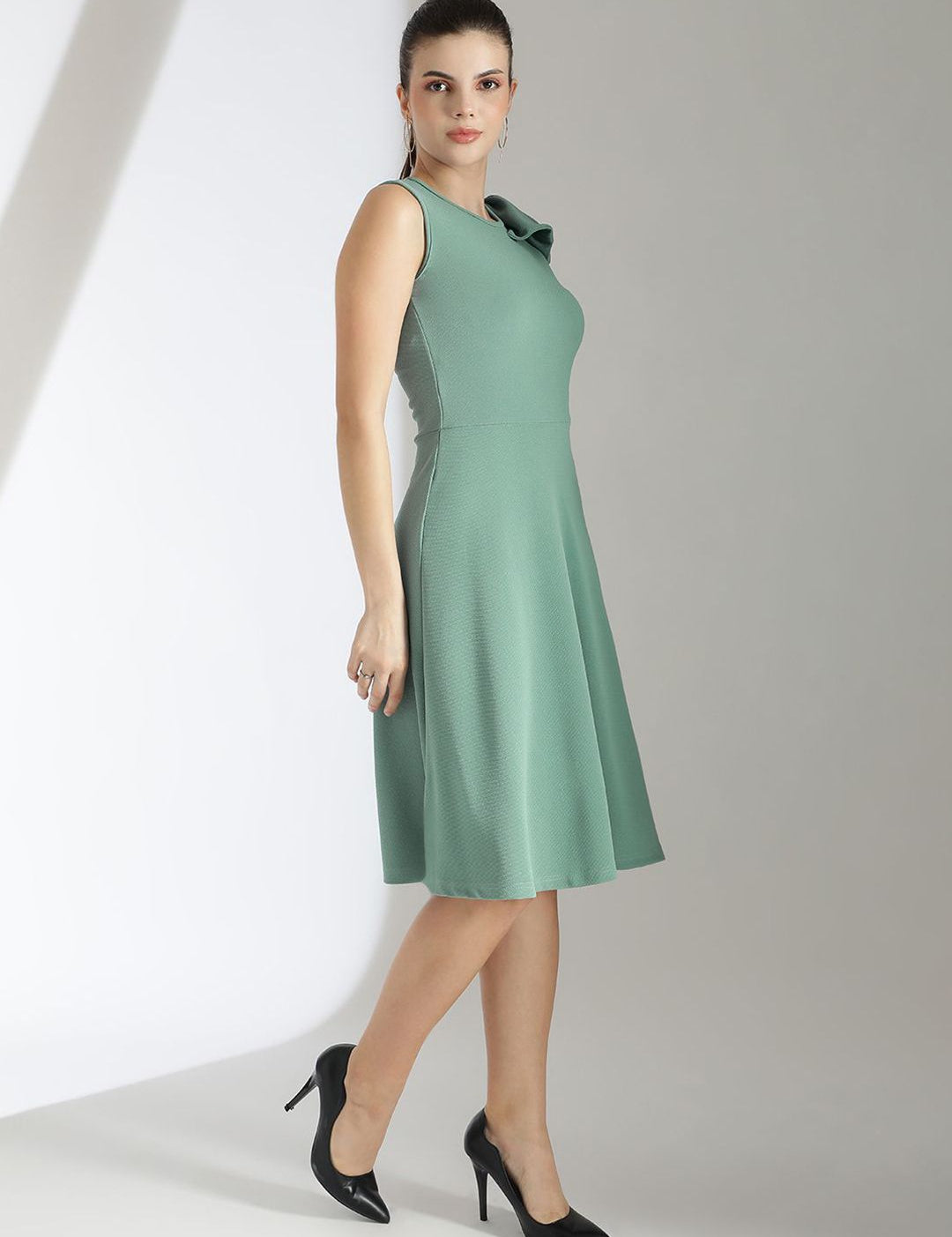 Kotty Solid Round Neck Fit & Flare Dress