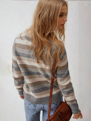 Kotty Women Cotton Striped Round Neck Long Sleeves Pullover Sweaters