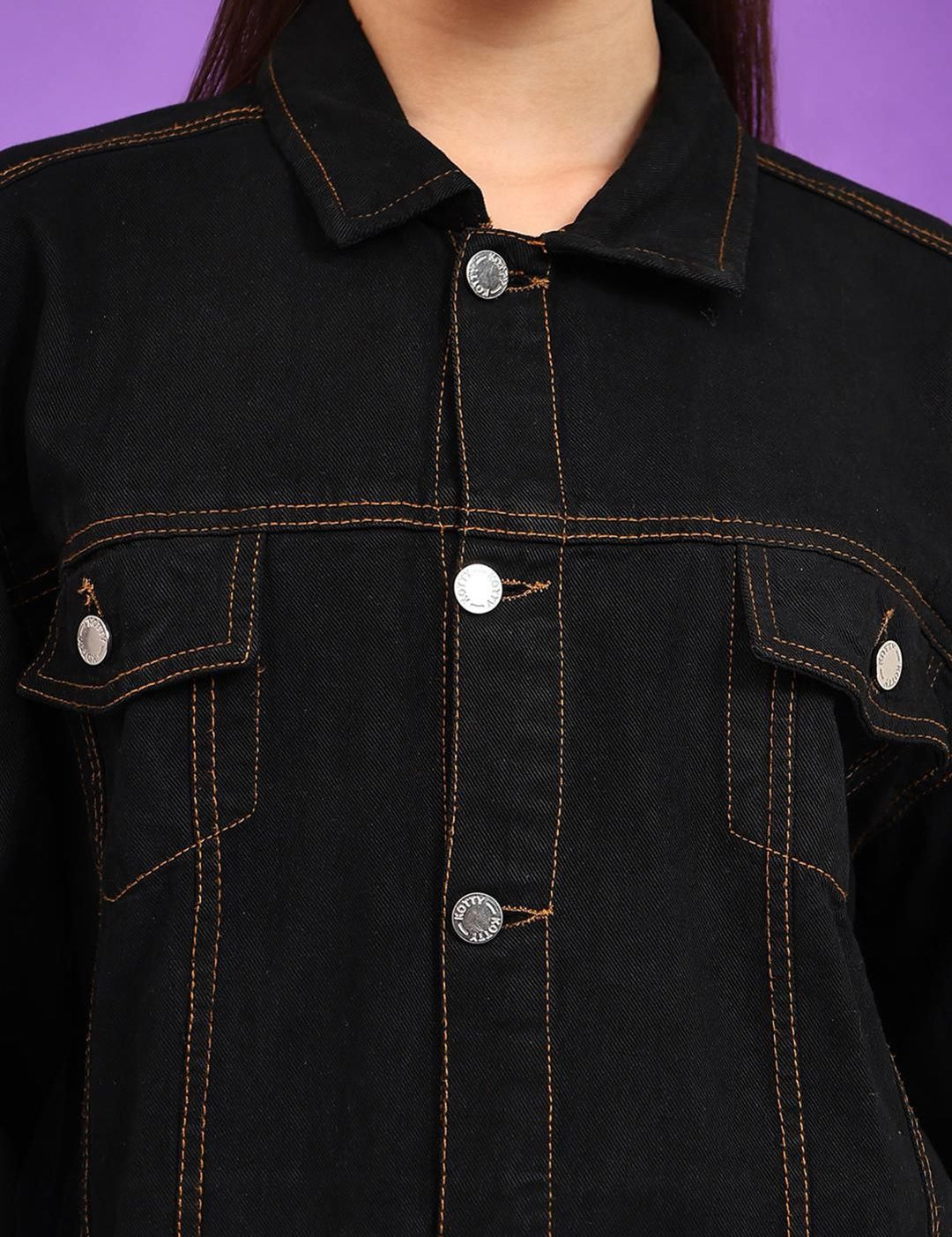 Kotty Women Spread Collar Solid Casual Denim Jacket