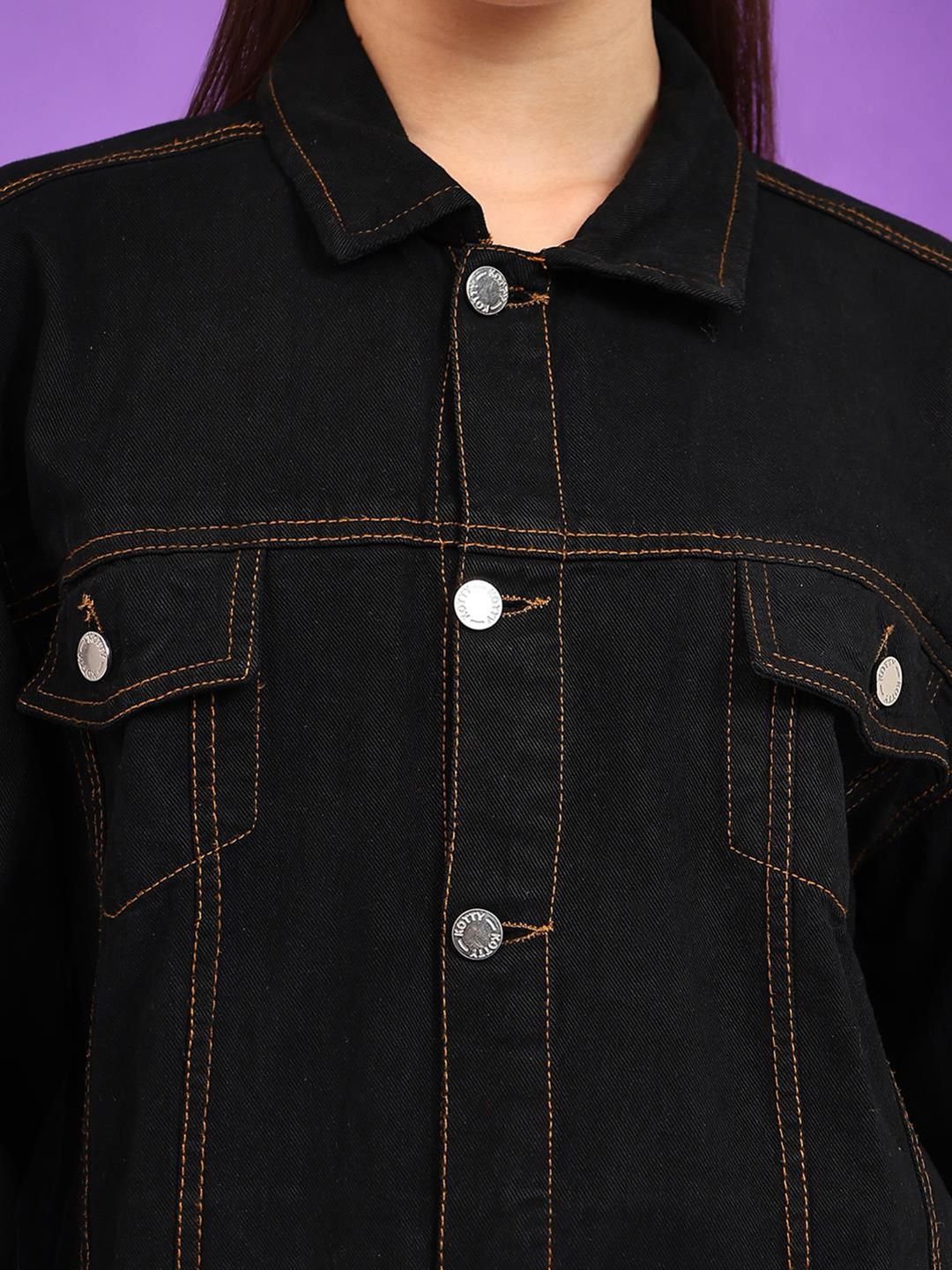 Kotty Women Spread Collar Solid Casual Denim Jacket