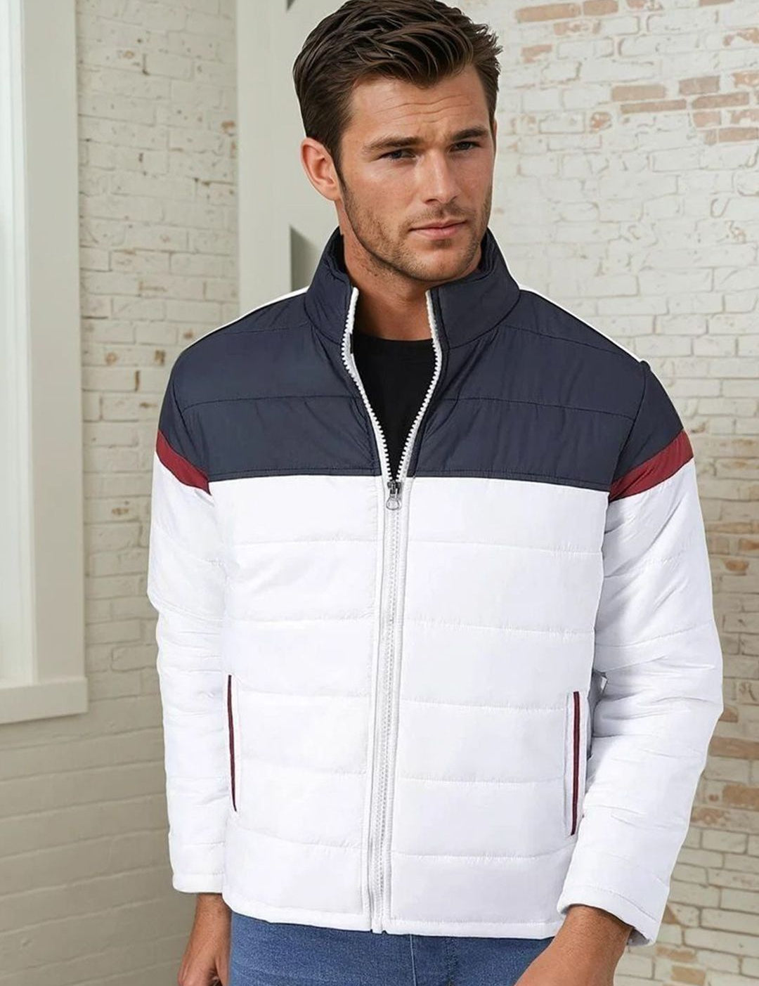 Kotty Men Mock Collar Colourblocked Puffer Jacket
