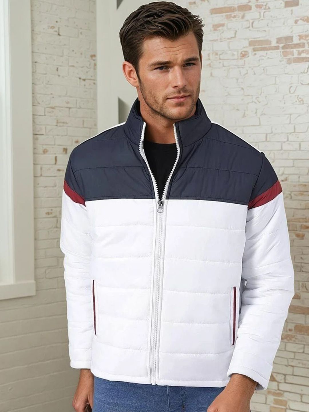 Kotty Men Mock Collar Colourblocked Puffer Jacket