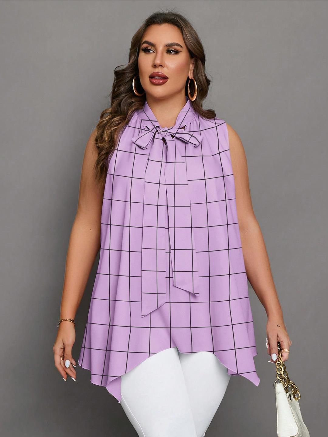 KOTTY Women Checked Tie-Up Neck Top