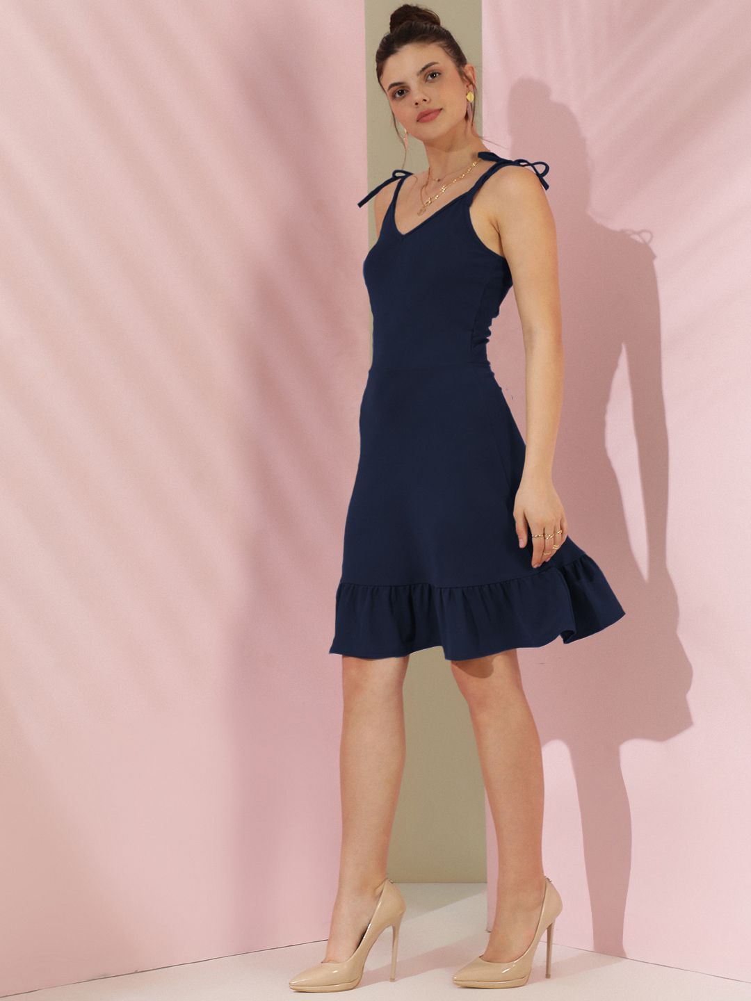 Kotty Women Shoulder Straps Ruffles Fit & Flare Dress