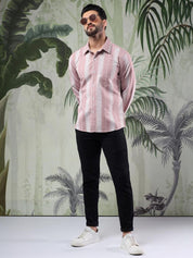 Kotty Men Spread Collar Vertical Striped Casual Shirt