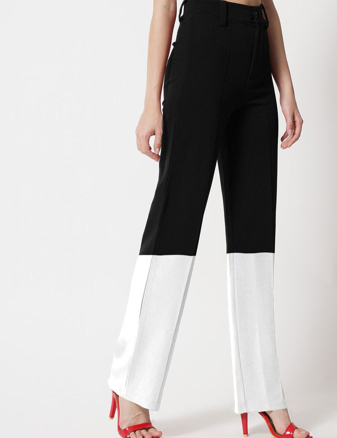 Kotty Women Colourblocked Relaxed Straight Leg Straight Fit High-Rise Easy Wash Trousers