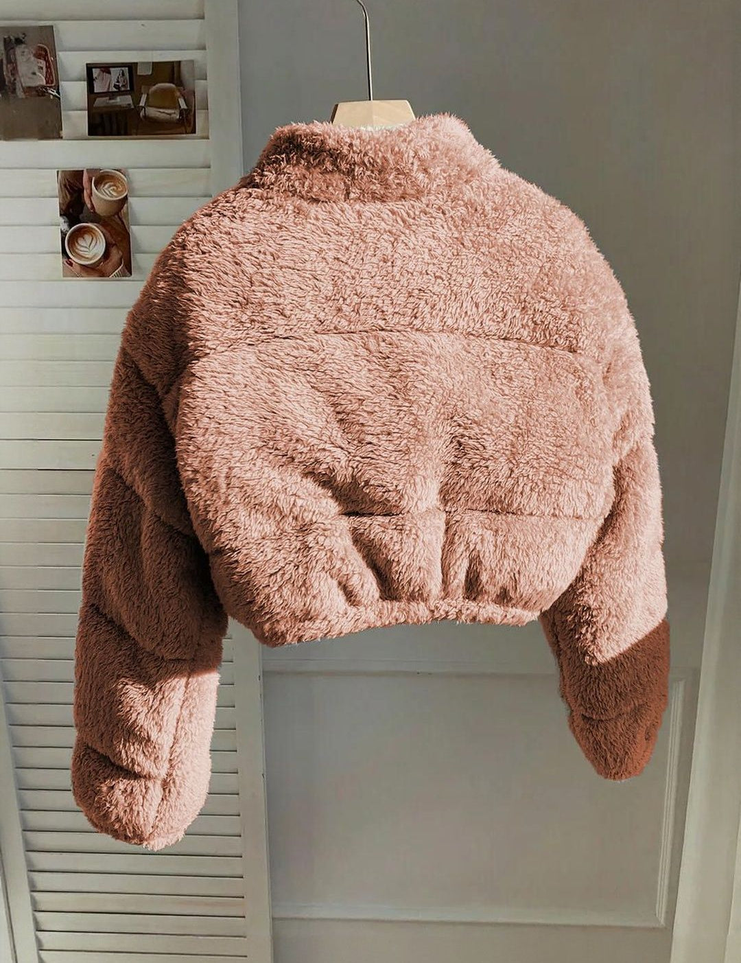 Kotty Women Cozy Double-Sided Teddy Fleece Crop Puffer Jacket