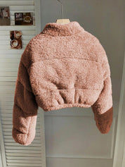 Kotty Women Cozy Double-Sided Teddy Fleece Crop Puffer Jacket