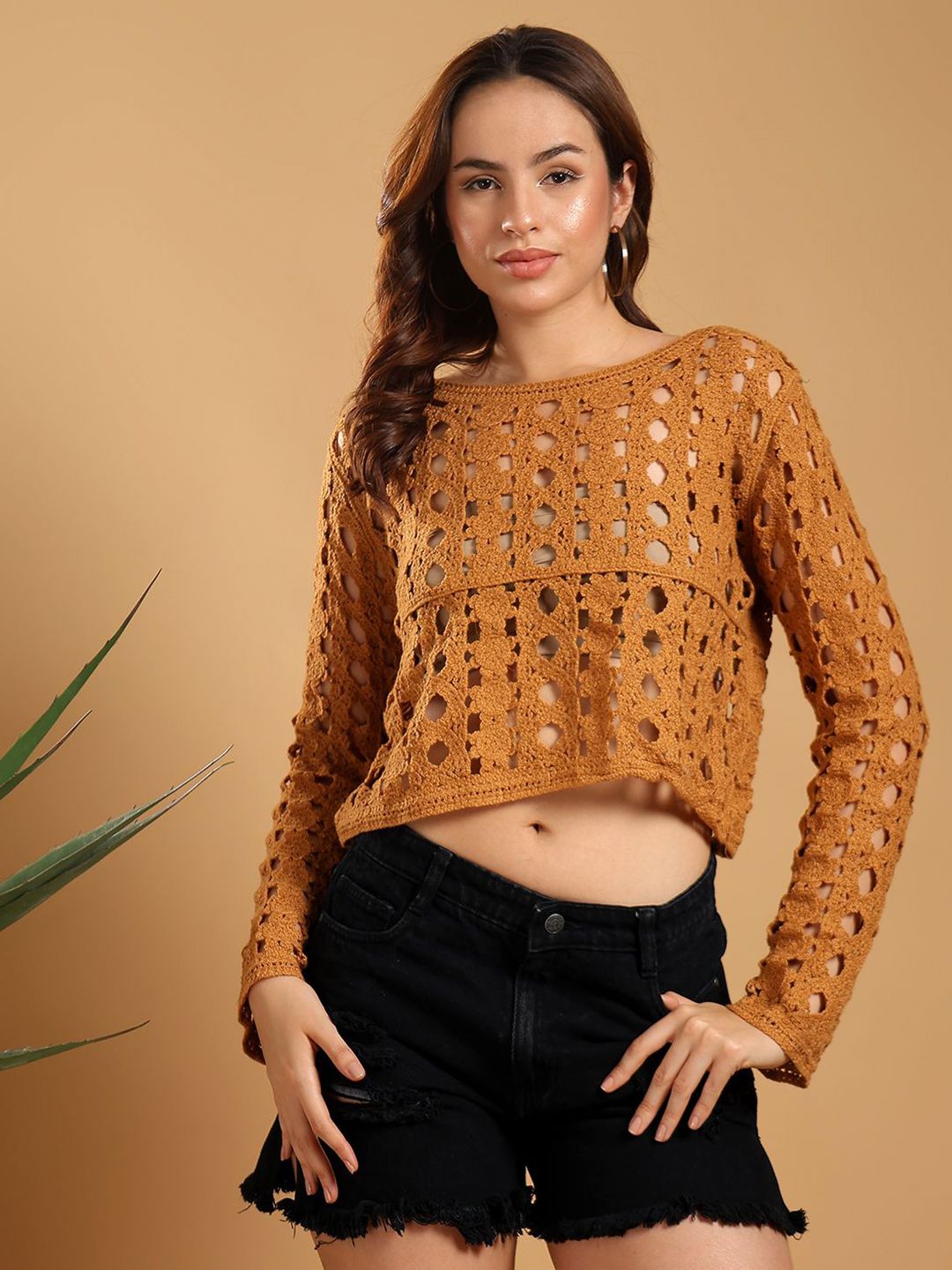 Kotty Women Ethnic Motifs Embroidered Regular Sheer Crop Top
