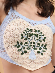 Kotty Embellished Print Cotton Crop Top