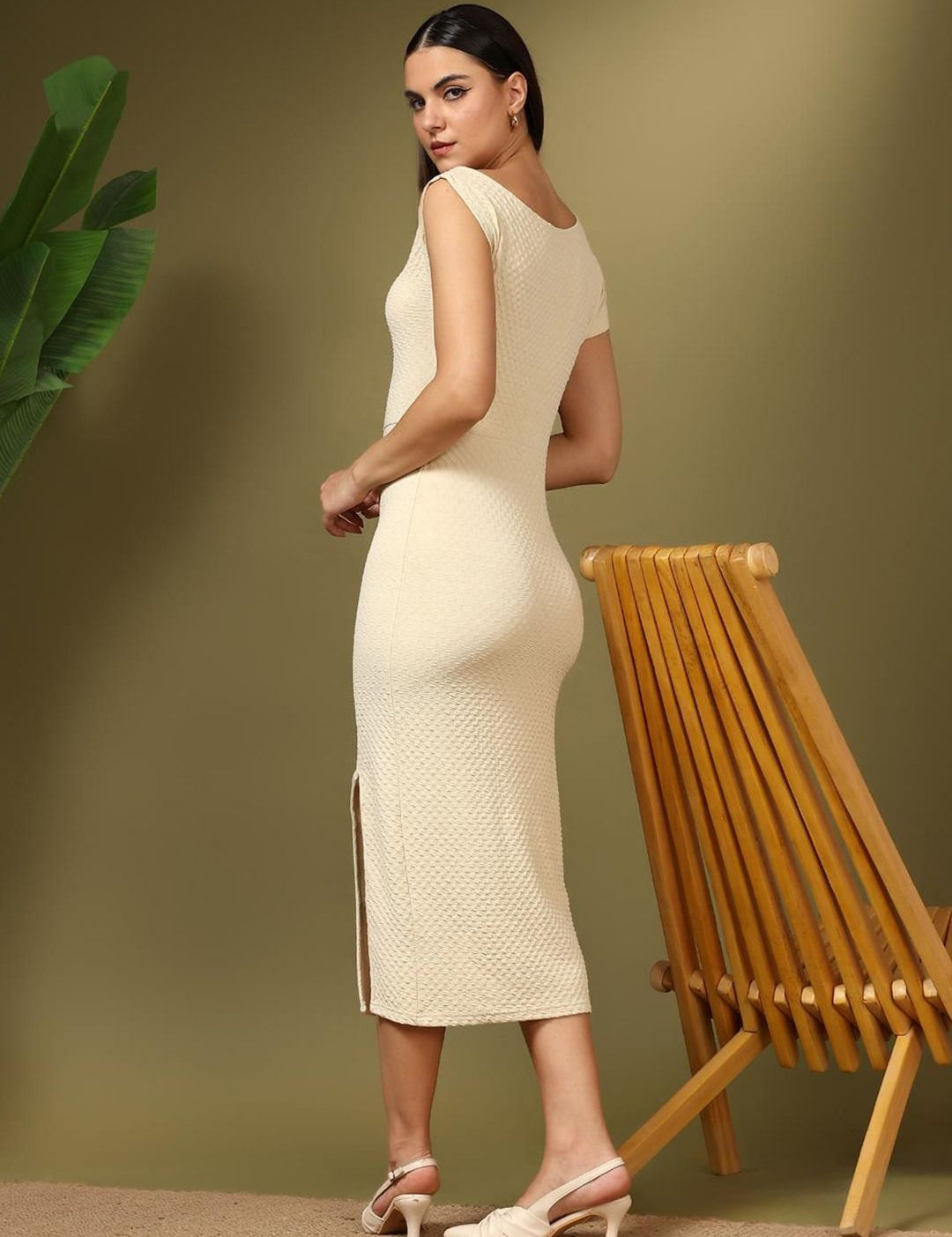 Kotty Women Side Slit Bodycon Midi Dress