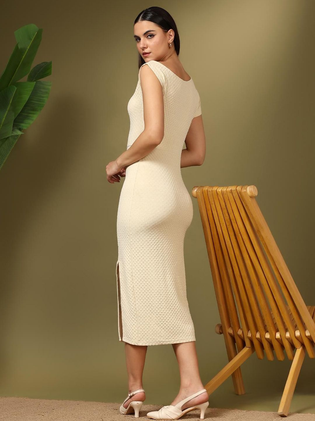 Kotty Women Side Slit Bodycon Midi Dress