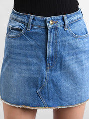 Kotty Women Blue Solid Denim A-Line Mini Skirt