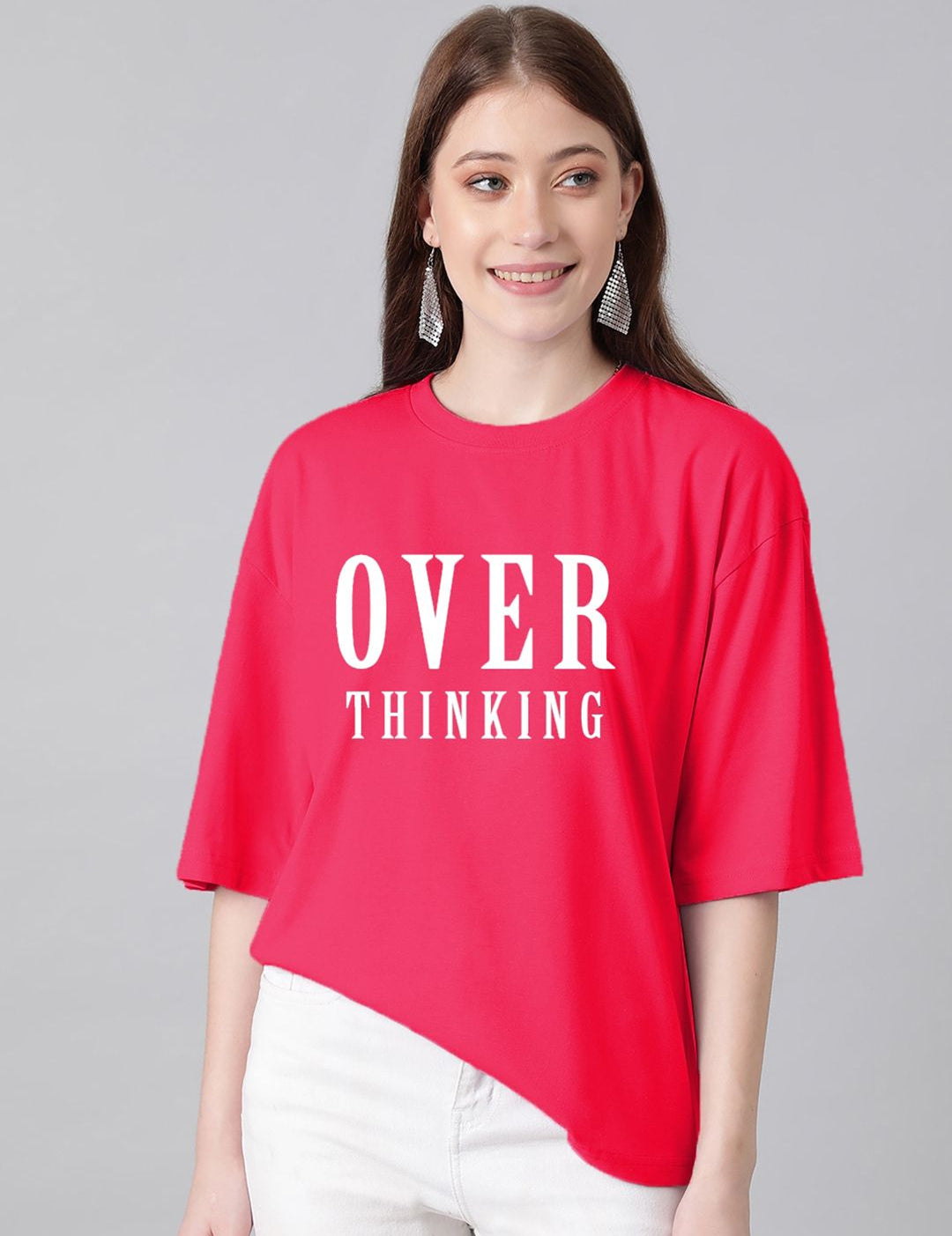 Kotty Typography Printed Round Neck Drop-Shoulder Sleeves Oversized Fit Cotton T-Shirt