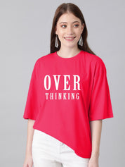 Kotty Typography Printed Round Neck Drop-Shoulder Sleeves Oversized Fit Cotton T-Shirt