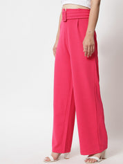 KOTTY BIZwear Women Pink Relaxed Straight Fit High-Rise Easy Wash Trousers