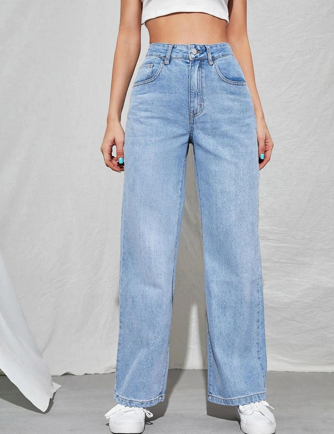 KOTTY Basics Blue Women Jean Straight Fit High-Rise Heavy Fade Stretchable Jeans