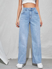 KOTTY Basics Blue Women Jean Straight Fit High-Rise Heavy Fade Stretchable Jeans