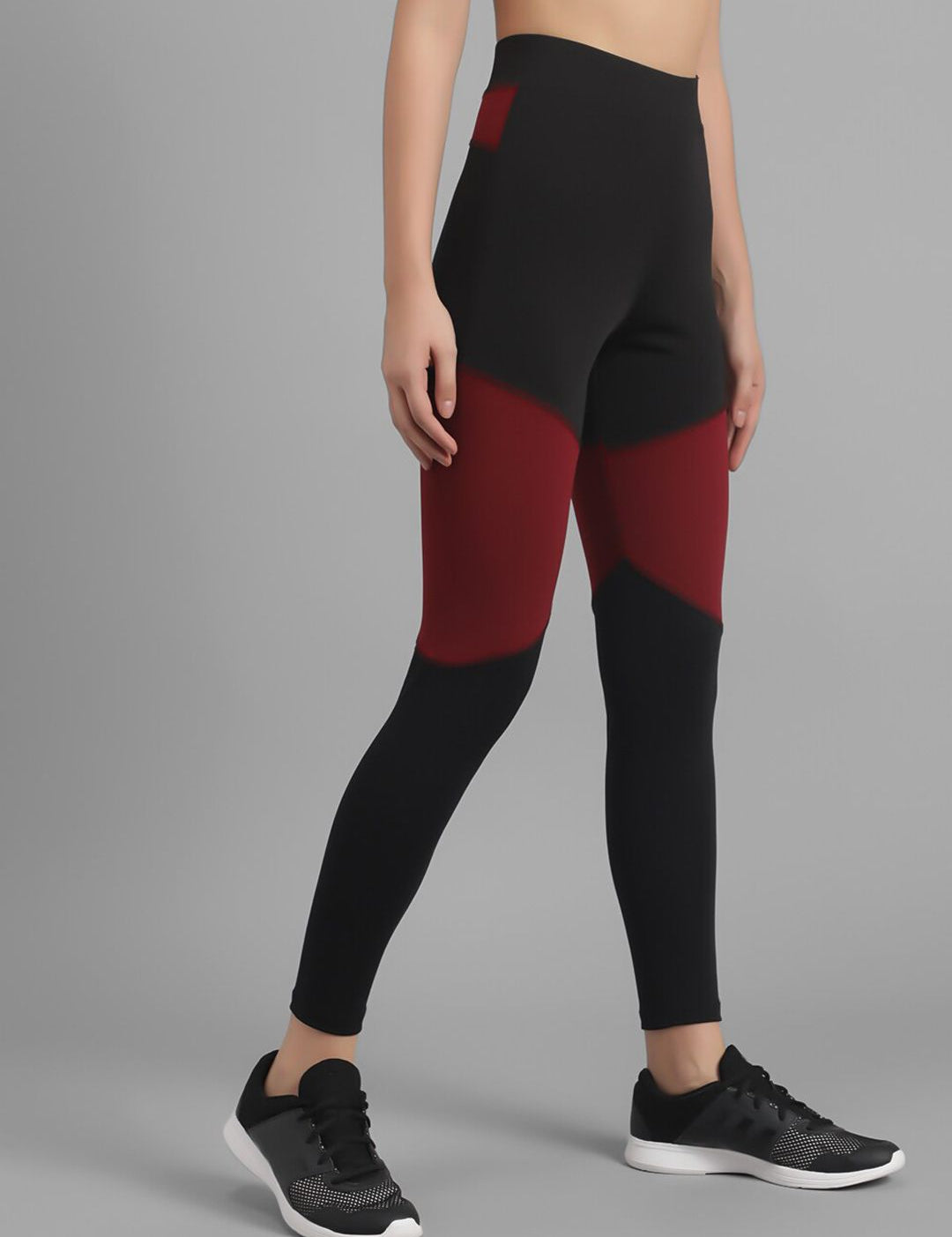 Kotty Women Black & Maroon Colourblocked Ankle-Length Tights