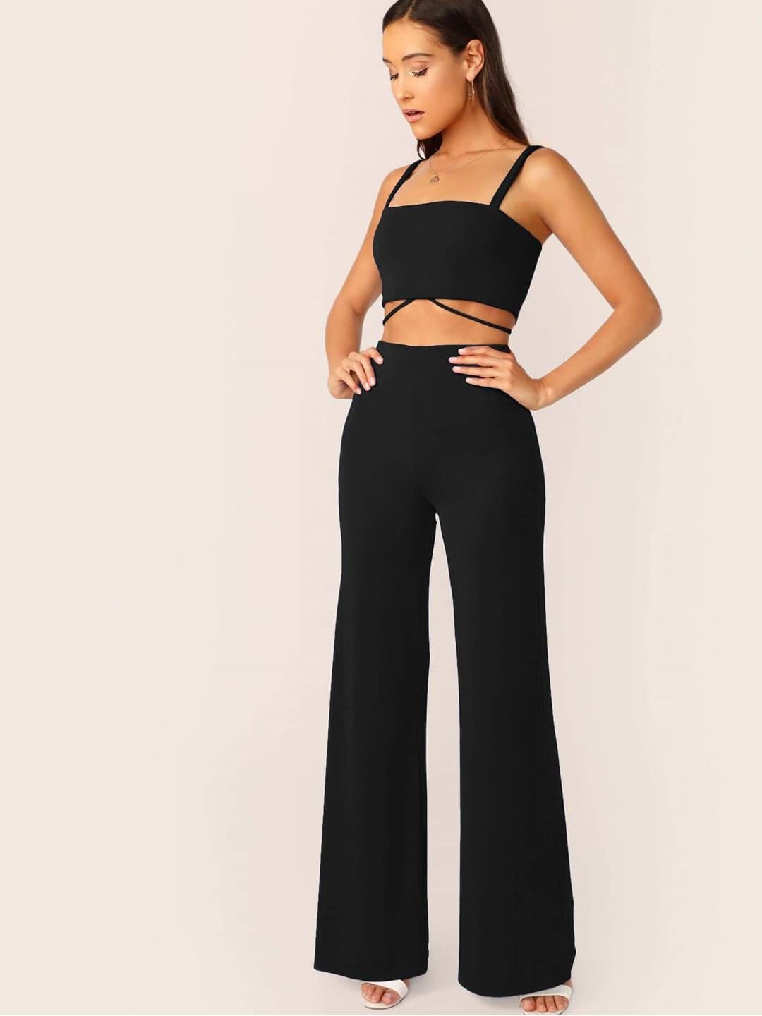 Kotty Shoulder Straps Sleeveless Crop Top With Trousers