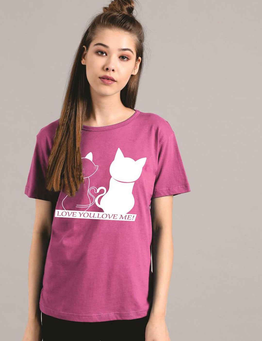 Kotty Women Purple Printed Round Neck T-shirt