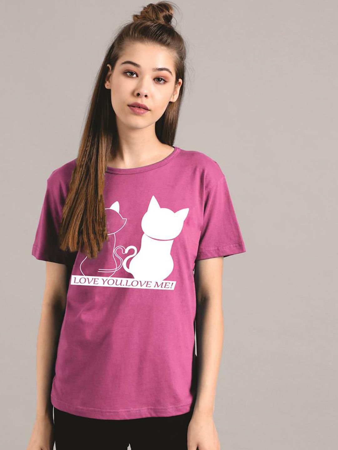 Kotty Women Purple Printed Round Neck T-shirt