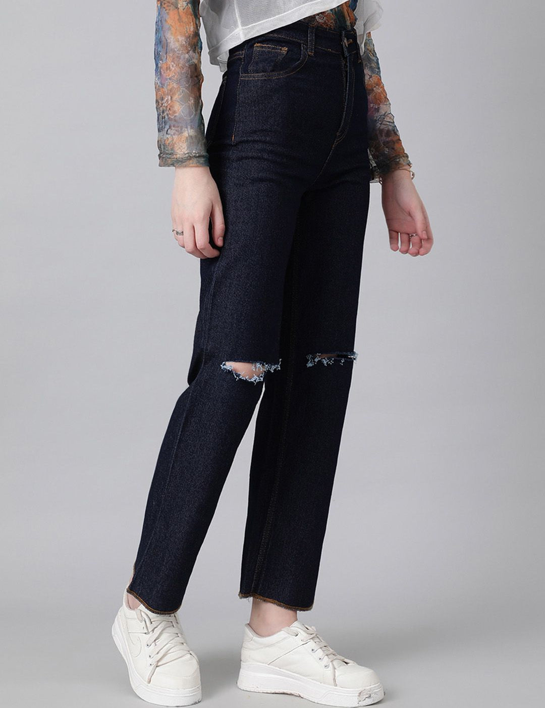 Kotty Women Bootcut High-Rise Slash Knee Stretchable Jeans