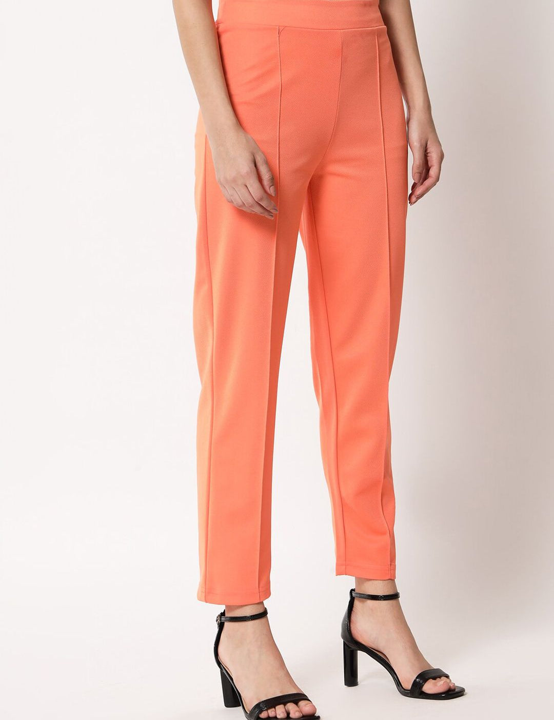 Kotty Women Orange Relaxed Straight Fit Easy Wash Trouser