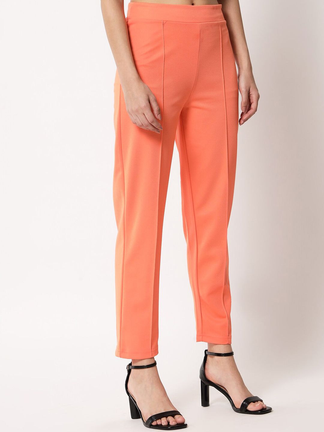 Kotty Women Orange Relaxed Straight Fit Easy Wash Trouser