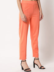 Kotty Women Orange Relaxed Straight Fit Easy Wash Trouser