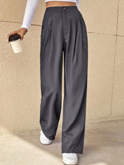 Kotty Grey Women Relaxed Straight Leg High-Rise Easy Wash Pleated Parallel Trousers