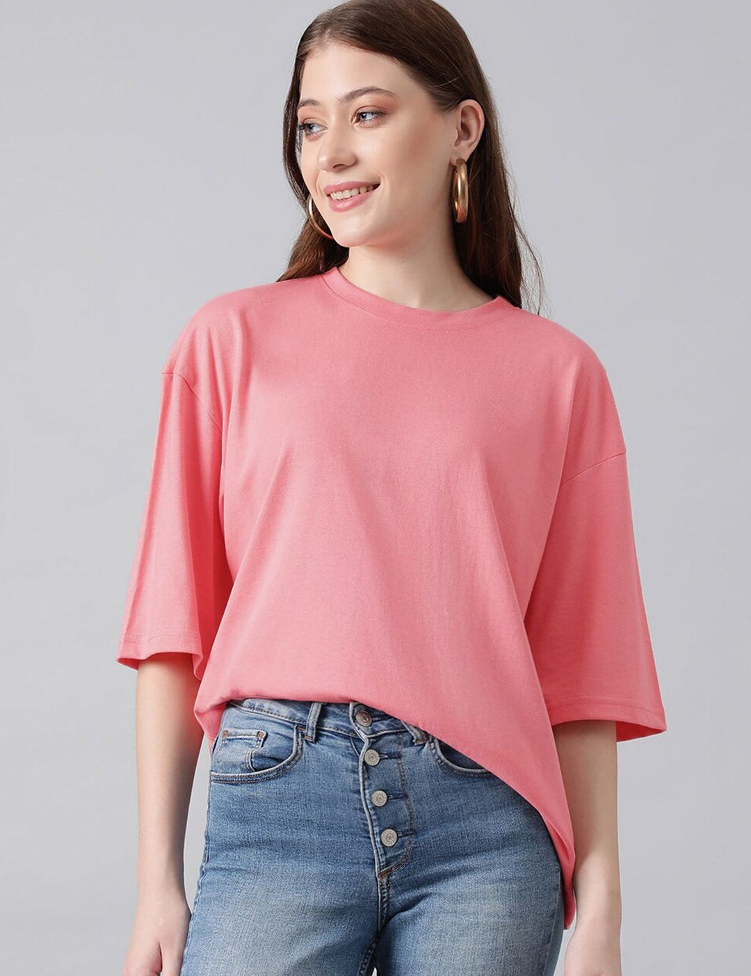 KOTTY Basics Basics Round Neck Drop-Shoulder Sleeves Oversized T-shirt