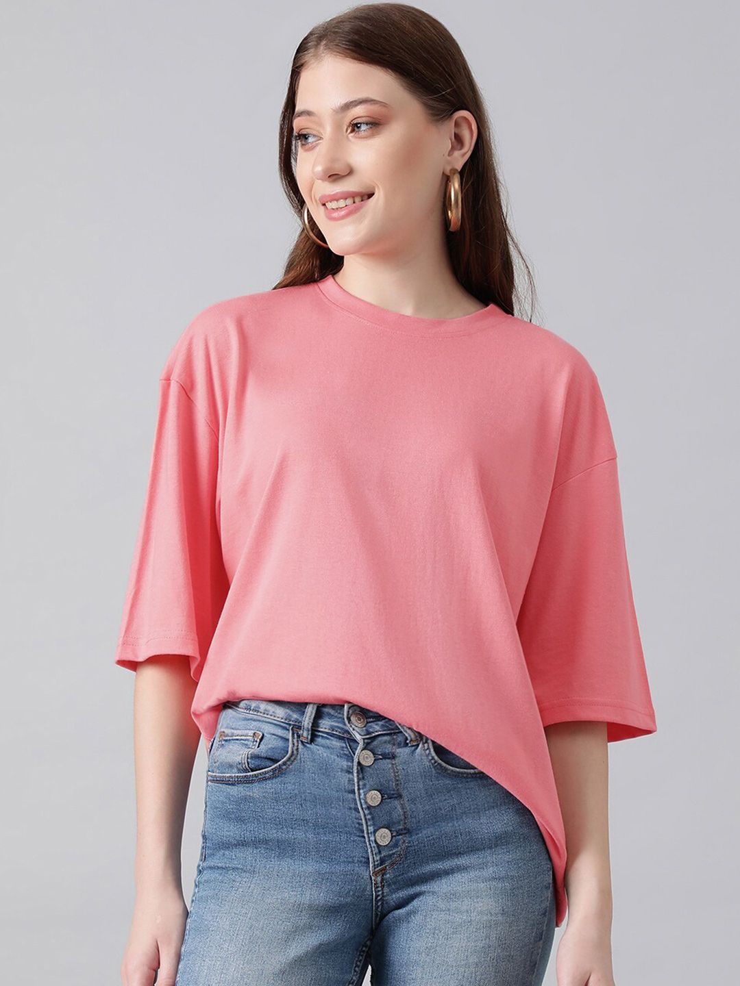 KOTTY Basics Basics Round Neck Drop-Shoulder Sleeves Oversized T-shirt