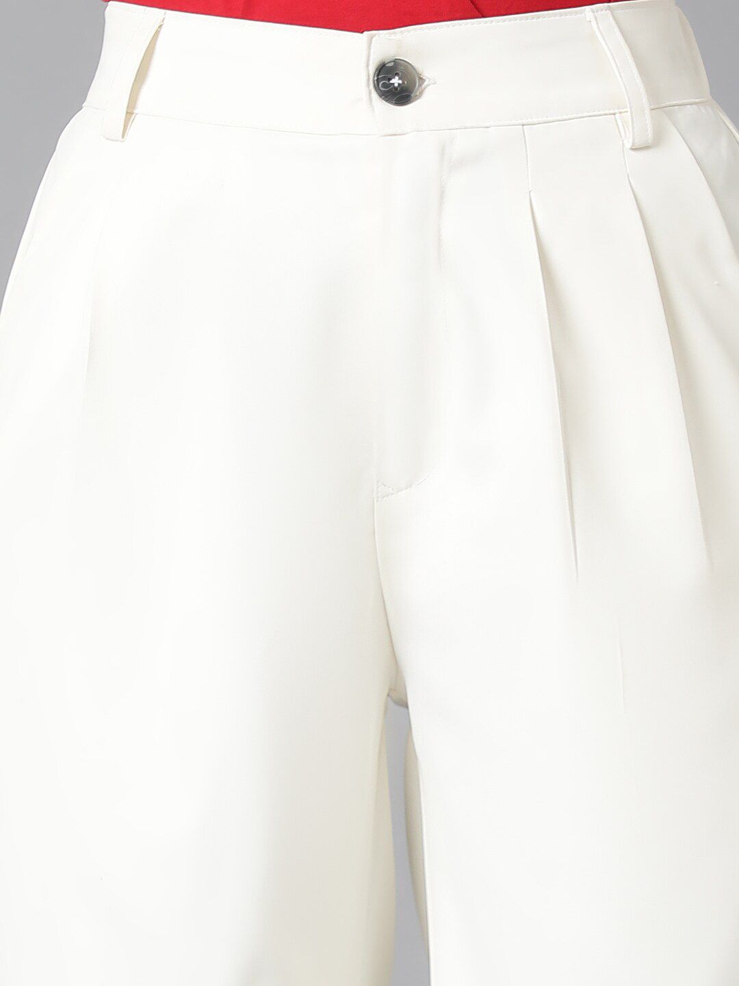 Kotty Women White Relaxed Straight Leg Straight Fit High-Rise Easy Wash Pleated Trousers